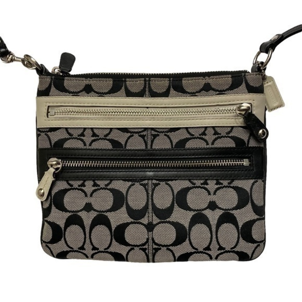 Coach signature c black gray double zipper crossbody bag